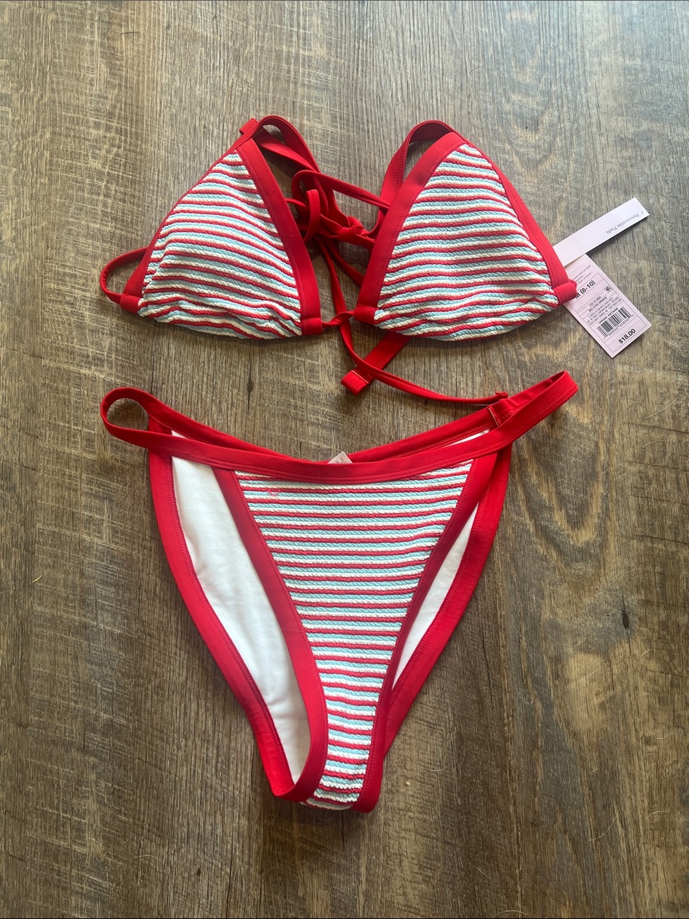 Red Striped Triangle Bikini Set - Women's Swim